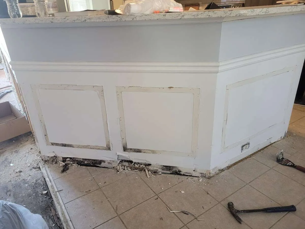 Water damage and mold on kitchen during Storm Damage Restoration in Greenfield